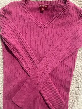 Merona Fuchsia Cable Knit V-Neck Sweater